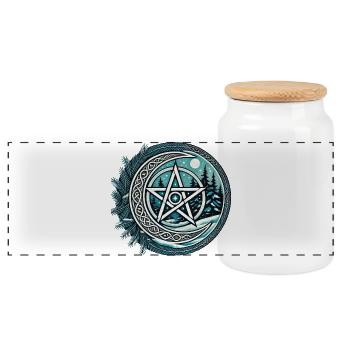 Moonlit Forest Pentagram - Panoramic Cookie Jar with Wooden Lid - white - Front