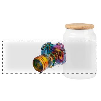 Rainbow camera as CAD design in color explosion - Panoramic Cookie Jar with Wooden Lid - white - Front