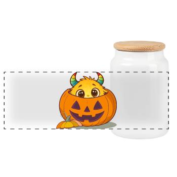 Halloween monsters in the pumpkin: Sweet scary fun - Panoramic Cookie Jar with Wooden Lid - white - Front