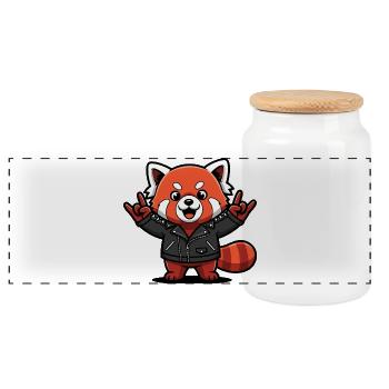Roter Panda in Lederjacke - Panorama Keksdose mit Holzdeckel - Weiß - Vorne