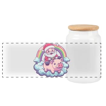 Pig Santa Claus Christmas - Panoramic Cookie Jar with Wooden Lid - white - Front