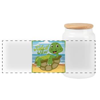 Take it Slow – Chillige Schildkröte - Panorama Keksdose mit Holzdeckel - Weiß - Vorne