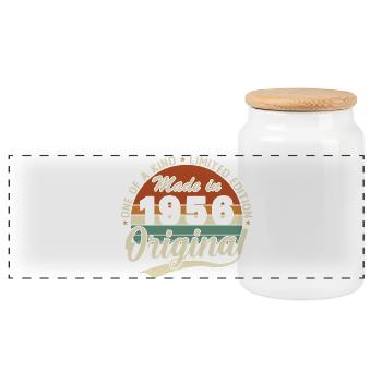1956 Vintage Retro Birthday Gift - Panoramic Cookie Jar with Wooden Lid - white - Front
