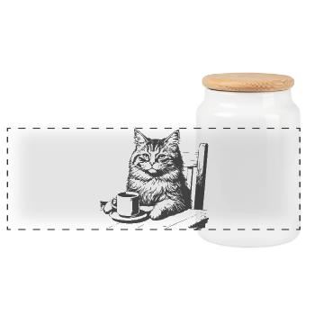 Katzenkaffee Moment - Panorama Keksdose mit Holzdeckel - Weiß - Vorne