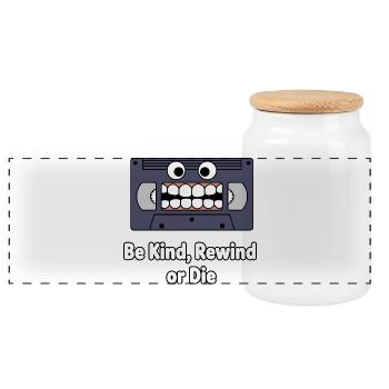 Be Kind Rewind Kassette Cartoon - Panorama Keksdose mit Holzdeckel - Weiß - Vorne