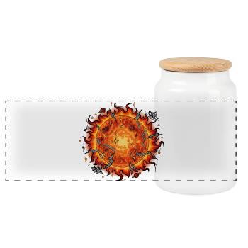 Flaming Sun Ball Explosion - Panoramic Cookie Jar with Wooden Lid - white - Front
