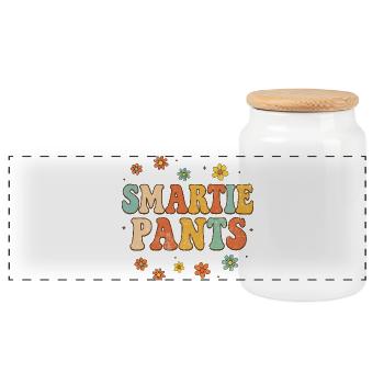 Smartie Pants Retro Flowers - Panoramic Cookie Jar with Wooden Lid - white - Front