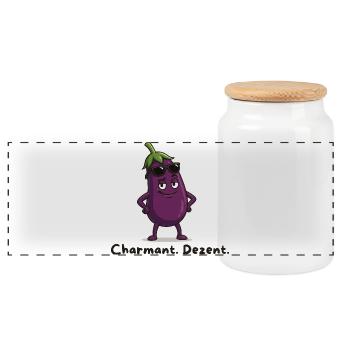 Charmant Discret - Caricature d’aubergine - Boîte à biscuits avec couvercle en bois - blanc - Devant