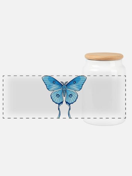 Geometrischer Blauer Schmetterling - Panorama Keksdose mit Holzdeckel - Weiß