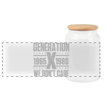 Generation X ist uns egal Lustiges Nostalgie-Zitat - Panorama Keksdose mit Holzdeckel - Weiß - Vorne