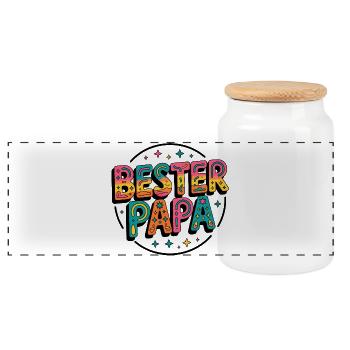 Bester Papa bunte Retro-Schrift - Panorama Keksdose mit Holzdeckel - Weiß - Vorne