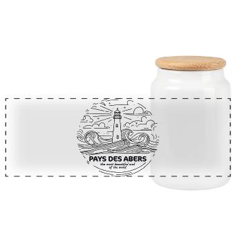 Pays des Abers Geschenk Souvenir Reisescheinwerfer - Panorama Keksdose mit Holzdeckel - Weiß - Vorne