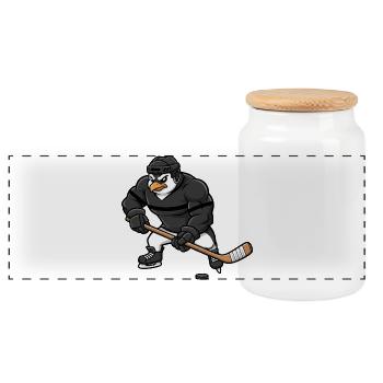 Muskulöser Pinguin Eishockeyspieler Cool Hockey - Panoramic Cookie Jar with Wooden Lid - white - Front