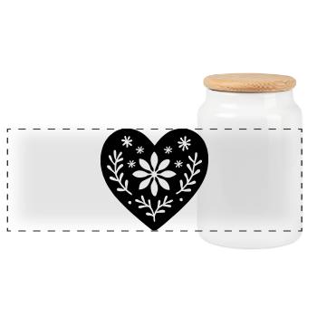 Scandinavian Heart – Nordic Folk Art Design - Panoramic Cookie Jar with Wooden Lid - white - Front