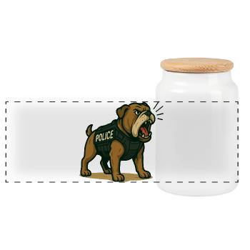 Police Bulldog Illustration - Panoramic Cookie Jar with Wooden Lid - white - Front
