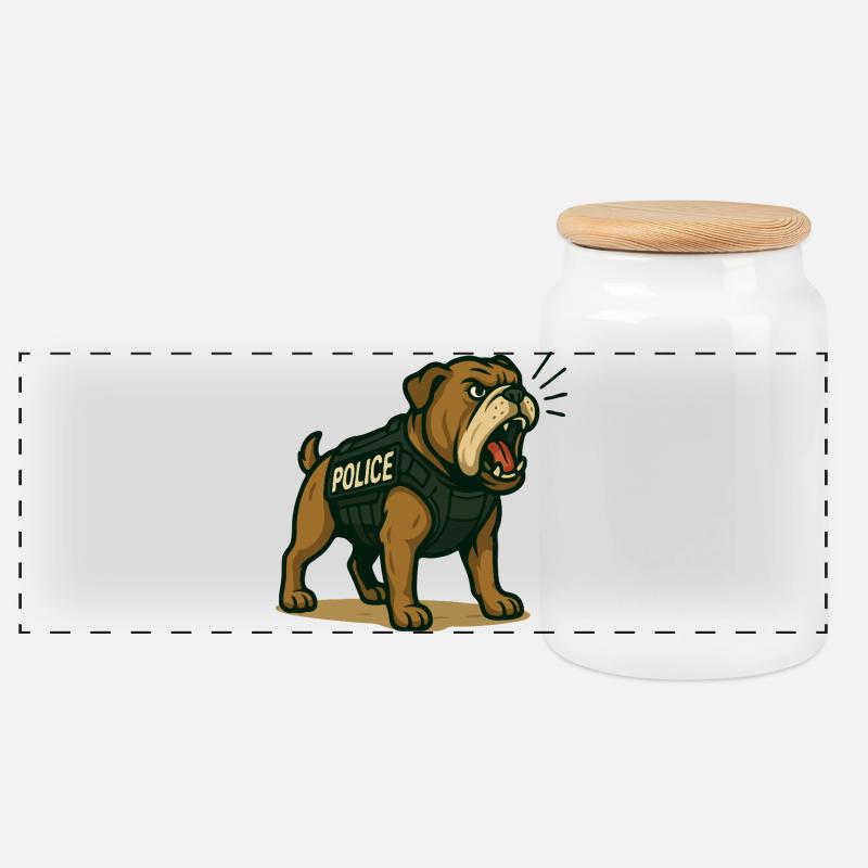 Polizei Bulldogge Illustration - Panorama Keksdose mit Holzdeckel - Weiß