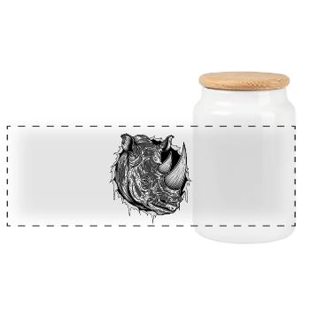 Rhinocéros fort dans la fissure - Rhinocéros gothique cadeau - Boîte à biscuits avec couvercle en bois - blanc - Devant