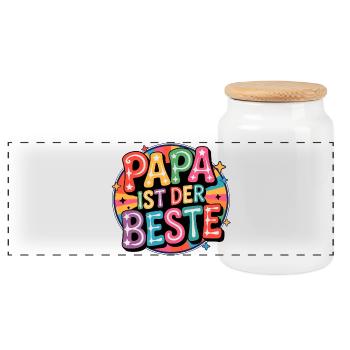 Papa Ist Der Beste – Pop-Art Farbspiel - Panorama Keksdose mit Holzdeckel - Weiß - Vorne