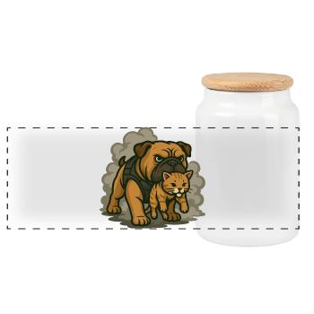 Duo chien et chat de garde - Boîte à biscuits avec couvercle en bois - blanc - Devant