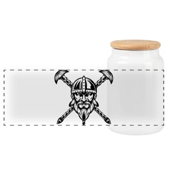 Visage de guerrier viking barbu  - Boîte à biscuits avec couvercle en bois - blanc - Devant
