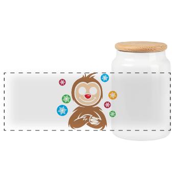 Weihnachts-Faultier Cartoon mit Schneeflocken - Panorama Keksdose mit Holzdeckel - Weiß - Vorne