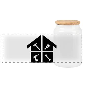 Handwerker Logo – Hammer, Bohrmaschine & Pinsel - Panorama Keksdose mit Holzdeckel - Weiß - Vorne