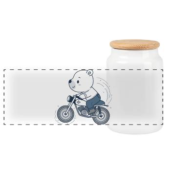 Biker Adventure Bear - Panoramic Cookie Jar with Wooden Lid - white - Front