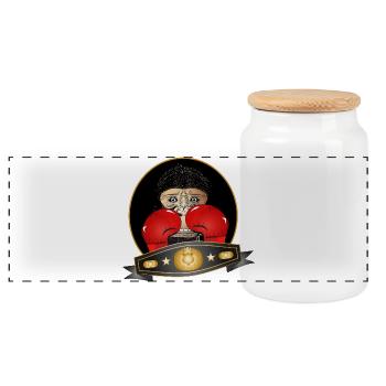Boxender Schimpanse – Lustiges Champion Motiv - Panorama Keksdose mit Holzdeckel - Weiß - Vorne
