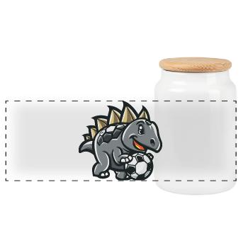 Stegosaurus Cartoon Fußball - Panorama Keksdose mit Holzdeckel - Weiß - Vorne