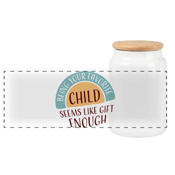 Being Your Favorite Child Seems Like Gift Enough - Panoramic Cookie Jar with Wooden Lid - white - Front