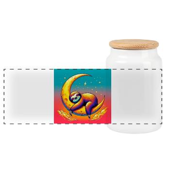 La paresse dort sur la Lune - Boîte à biscuits avec couvercle en bois - blanc - Devant