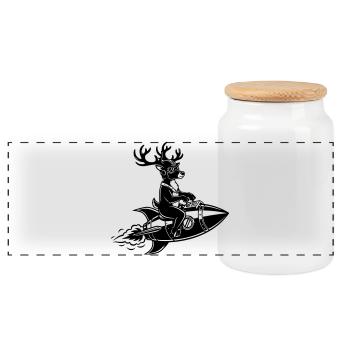 Reindeer flies on rocket - Panoramic Cookie Jar with Wooden Lid - white - Front