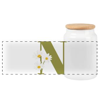 Green Letter n Daisies - Panoramic Cookie Jar with Wooden Lid - white - Front