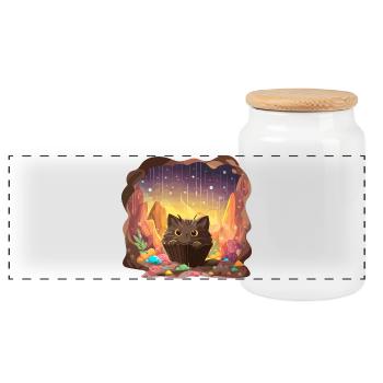 Cat Cake Crystal Cave - Panoramic Cookie Jar with Wooden Lid - white - Front