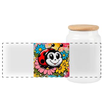 ladybird - Panoramic Cookie Jar with Wooden Lid - white - Front