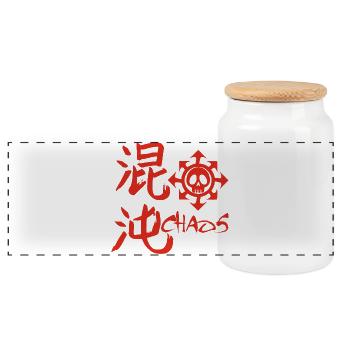 Chaos Red Skull and Kanji - Panoramic Cookie Jar with Wooden Lid - white - Front