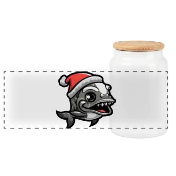 Noël de poisson piranha - Boîte à biscuits avec couvercle en bois - blanc - Devant