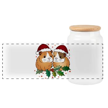 Ugly Christmas Meerschweinchen Duo - Panorama Keksdose mit Holzdeckel - Weiß - Vorne