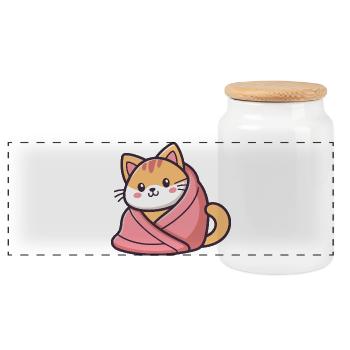 Chat Kawaii Couverture Rose - Boîte à biscuits avec couvercle en bois - blanc - Devant
