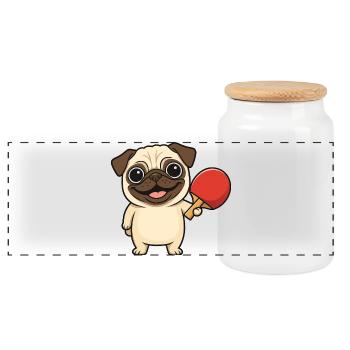 Süßer Mops beim Tischtennis Cartoon Hund - Panorama Keksdose mit Holzdeckel - Weiß - Vorne