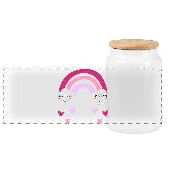 Arc-en-ciel violet avec nuages et cœurs pour filles - Boîte à biscuits avec couvercle en bois - blanc - Devant