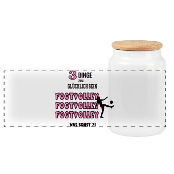 Footvolley What Else Game Footvolleyer Player - Panoramic Cookie Jar with Wooden Lid - white - Front