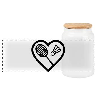 Heart + Badminton – Badminton Passion - Panoramic Cookie Jar with Wooden Lid - white - Front
