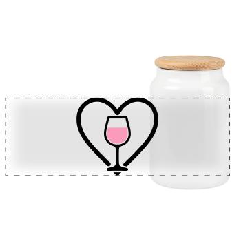 Heart + Rosé Wine – Rosé Lover - Panoramic Cookie Jar with Wooden Lid - white - Front
