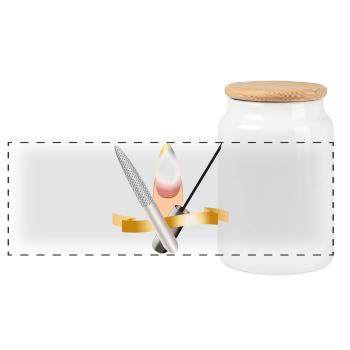 Set de manucure avec lime et illustration au pinceau - Boîte à biscuits avec couvercle en bois - blanc - Devant