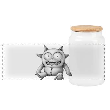 MONSTER DOLL #6 [Black & White] - Panoramic Cookie Jar with Wooden Lid - white - Front