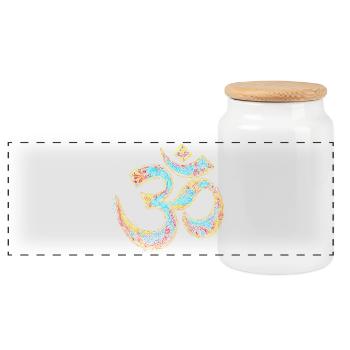 Symbole Om – Design artistique spirituel coloré - Boîte à biscuits avec couvercle en bois - blanc - Devant