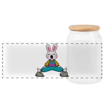 Rabbit in Zen Yoga Position - Panoramic Cookie Jar with Wooden Lid - white - Front