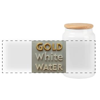 Golden White Water Typography - Panoramic Cookie Jar with Wooden Lid - white - Front