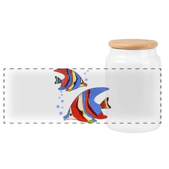 Pisces - Panoramic Cookie Jar with Wooden Lid - white - Front